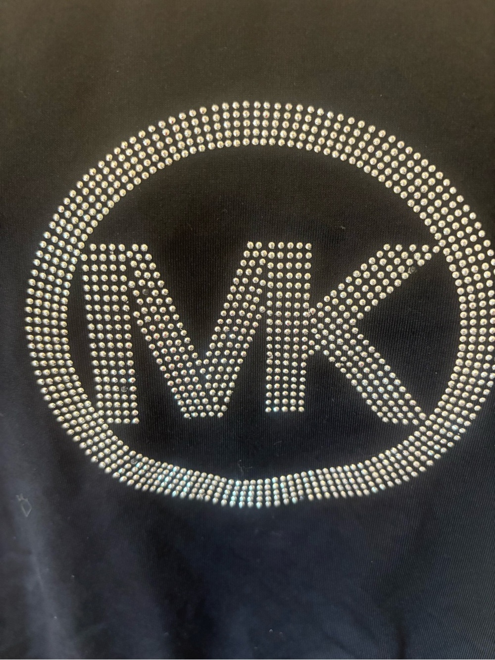 Michael Kors Black Cropped Tee Short Sleeved Rhinestone MK Logo Emblem GUC